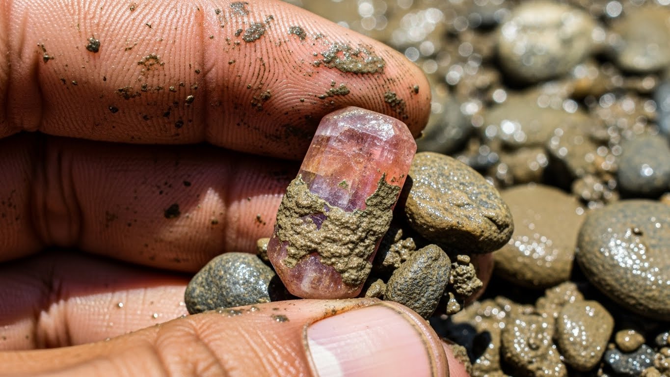 The discovery of a rare Padparadscha sapphire rough in Ratnapura, Sri Lanka.