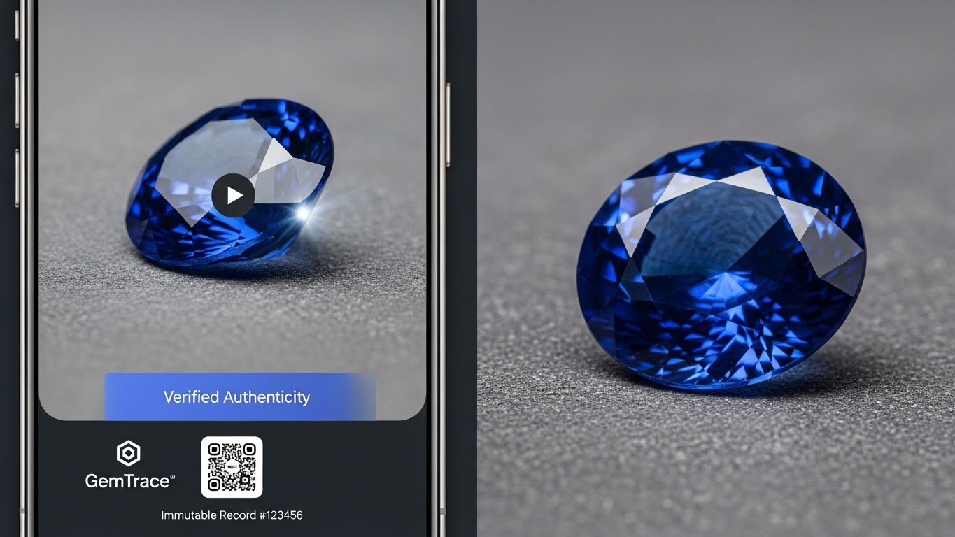 Digital and physical verification process for gemstone authenticity.