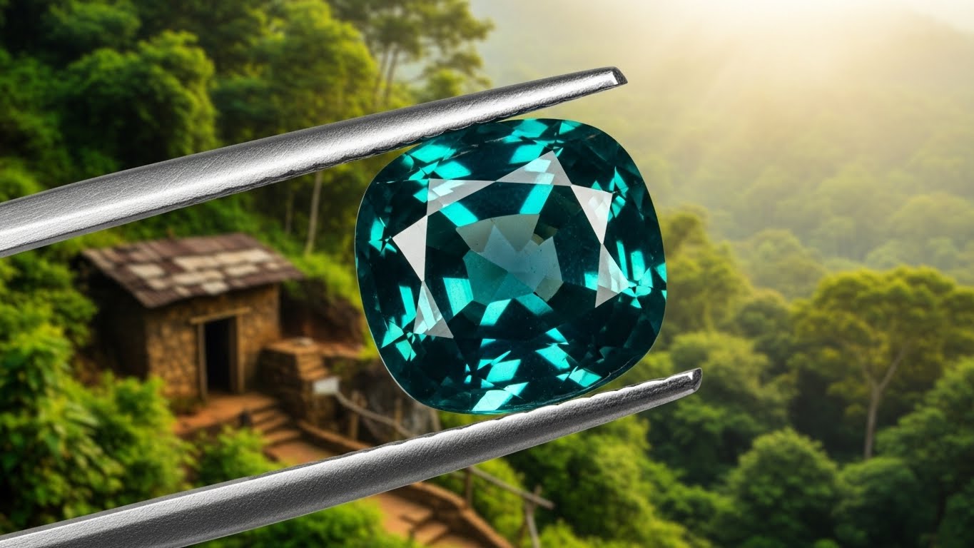 An ethically sourced unheated teal sapphire from a small-scale Sri Lankan mine