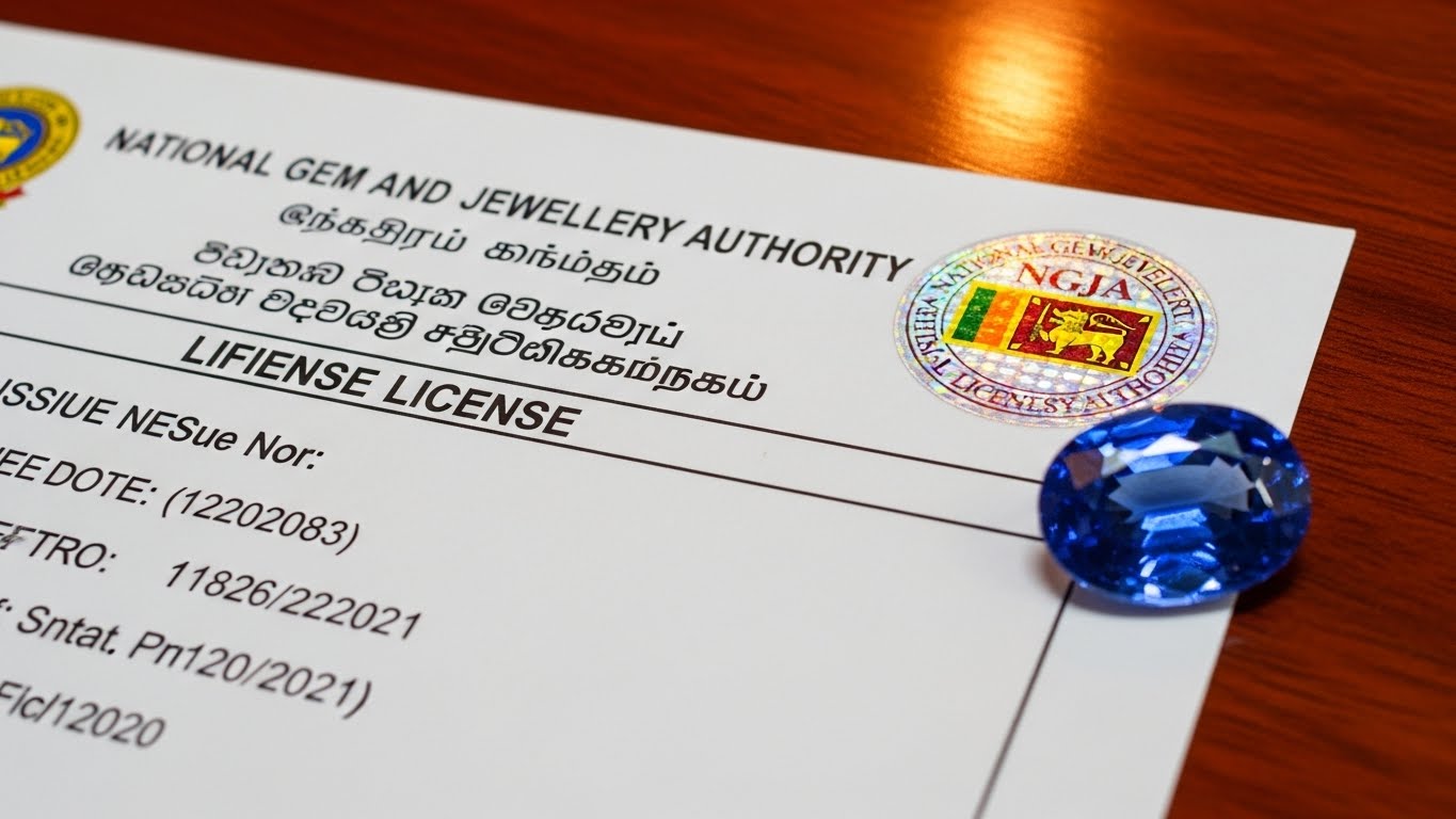 An official NGJA gem dealer license, the primary proof of a legitimate Sri Lankan gem exporter.