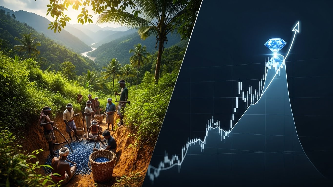 A GIA certified unheated blue sapphire being inspected by a gemologist for quality evaluation.