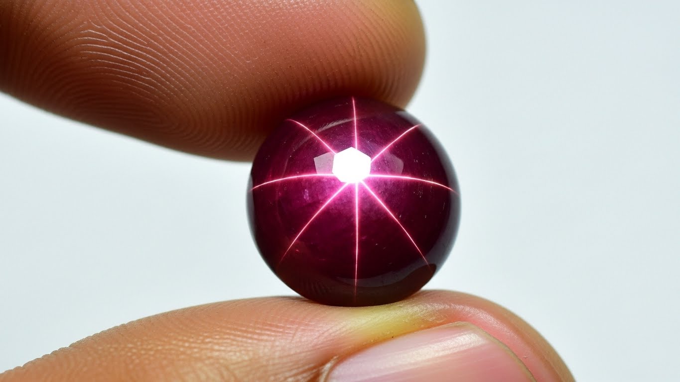 The sharp six-rayed asterism of an investment-grade Ceylon Star Ruby